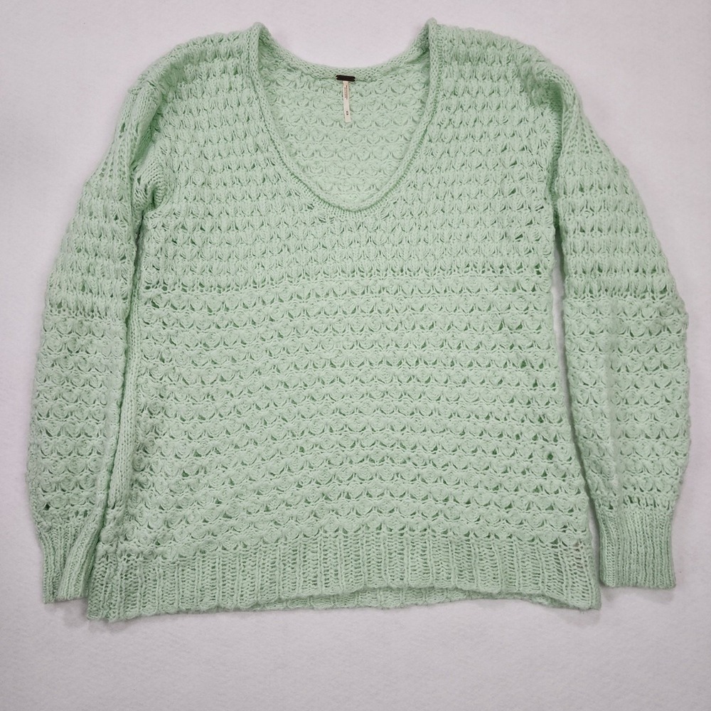 Free People Crashing Waves Sweater Womens M Green Chunky Knit Oversized Slouchy